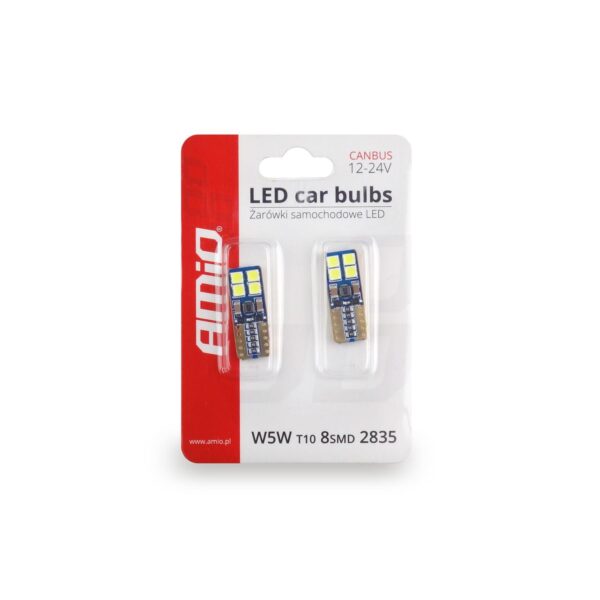 Set becuri auto cu LED CANBUS compatibil T10e W5W 8 SMD Alb 12/24V, destinat competitiilor auto sau off-road - imagine 2