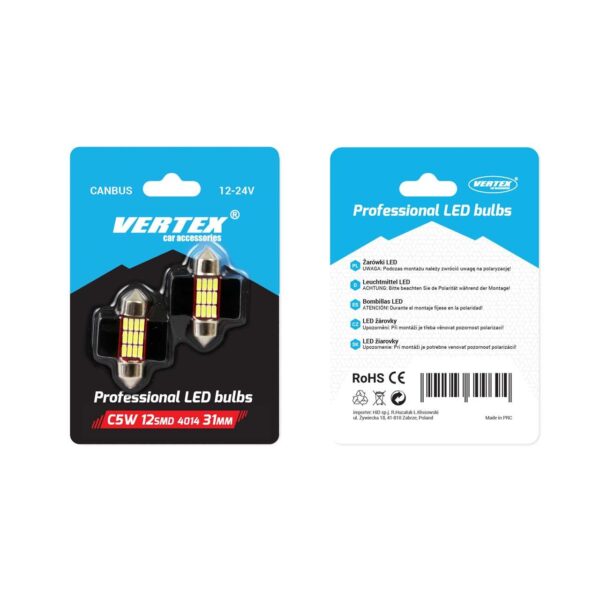Set becuri auto cu LED CANBUS sofit compatibil C5W 12 SMD 31mm Alb 12/24V, destinat competitiilor auto sau off-road - imagine 2