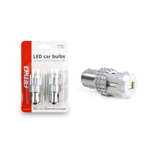 Set becuri auto cu LED CANBUS compatibil P21 R5W/R10W 22 SMD Alb 12V/24V, destinat competitiilor auto sau off-road - imagine 2