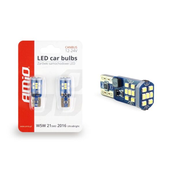Set becuri auto cu LED CANBUS UltraBright compatibil T10 W5W 21 SMD Alb 12V/24V, destinat competitiilor auto sau off-road - imagine 3