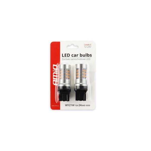 Set becuri auto cu LED CANBUS compatibil W21W T20 24 SMD 6.2W Orange 12/24V, destinat competitiilor auto sau off-road - imagine 4