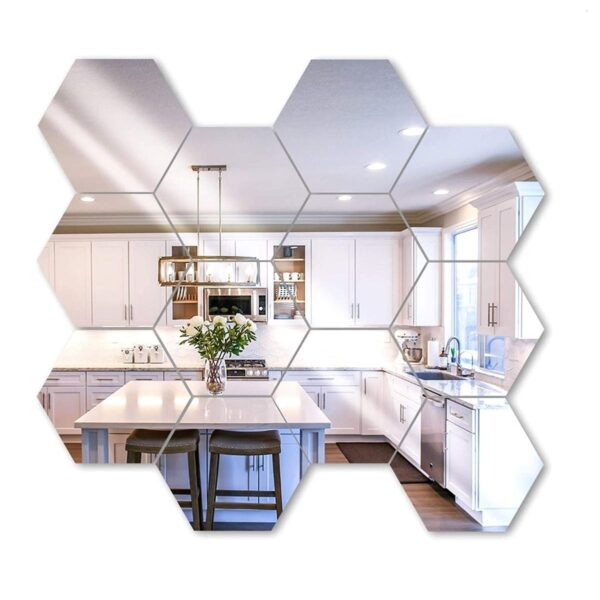 Set 12 panouri autocolante hexagonale oglinda de perete, model Ambiance Mirror, dimensiuni 15,5 x 17,5 cm - imagine 2