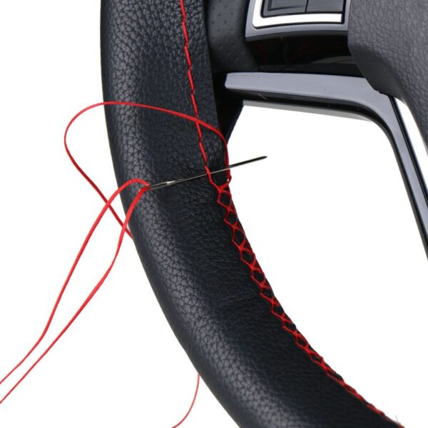 Husa volan din PIELE NEAGRA + ATA ROSIE, diametru 37 - 39 cm (se coase, aspect ORIGINAL) - imagine 2