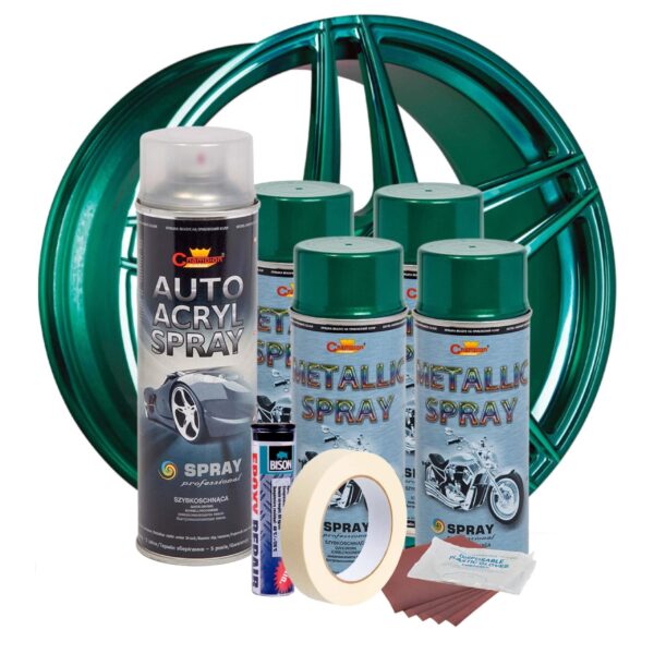 Kit complet reparatie si vopsire jante culoare Verde Metalizat, V4 - imagine 2