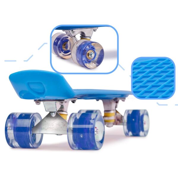 Skateboard Penny Board pentru copii cu roti din cauciuc, iluminate LED, culoare Albastra - imagine 2
