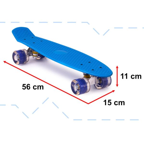 Skateboard Penny Board pentru copii cu roti din cauciuc, iluminate LED, culoare Albastra - imagine 3