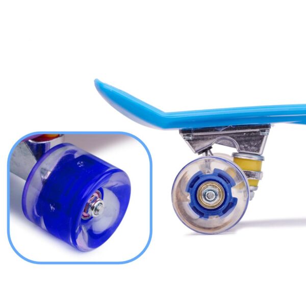 Skateboard Penny Board pentru copii cu roti din cauciuc, iluminate LED, culoare Albastra - imagine 4