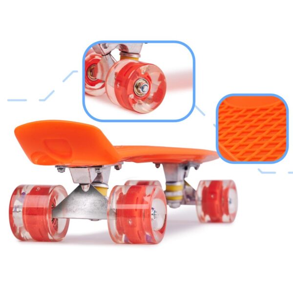 Skateboard Penny Board pentru copii cu roti din cauciuc, iluminate LED, culoare Orange - imagine 2