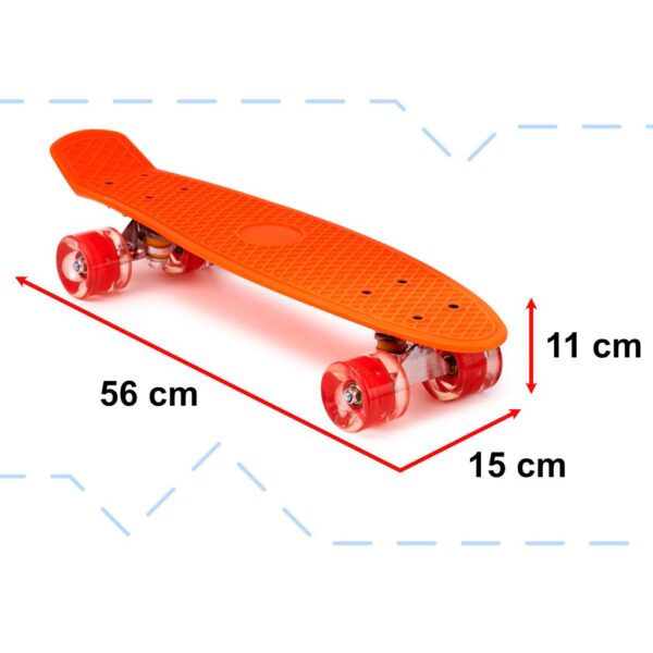 Skateboard Penny Board pentru copii cu roti din cauciuc, iluminate LED, culoare Orange - imagine 3