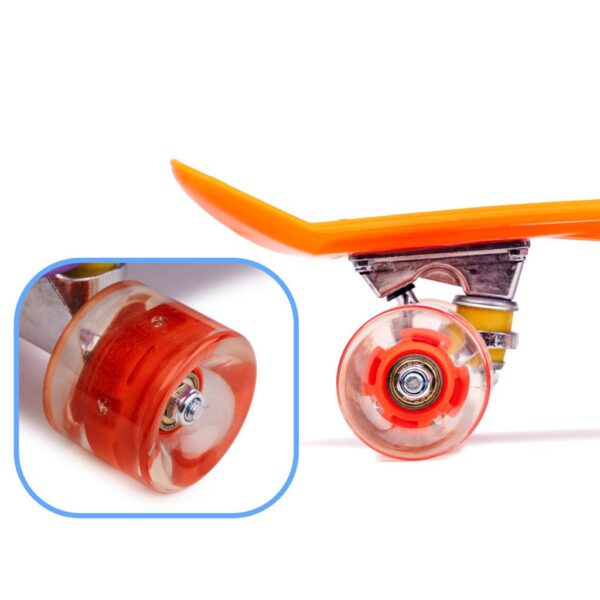 Skateboard Penny Board pentru copii cu roti din cauciuc, iluminate LED, culoare Orange - imagine 4