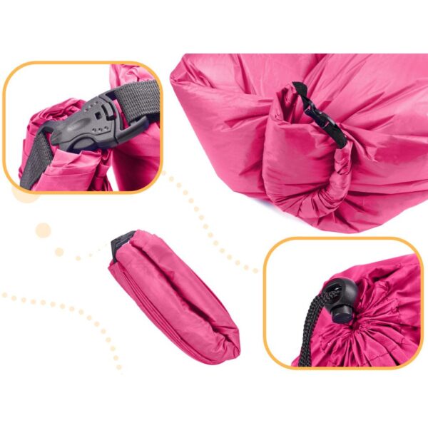 Saltea Autogonflabila "Lazy Bag" tip sezlong, 230 x 70cm, culoare Roz, pentru camping, plaja sau piscina - imagine 2