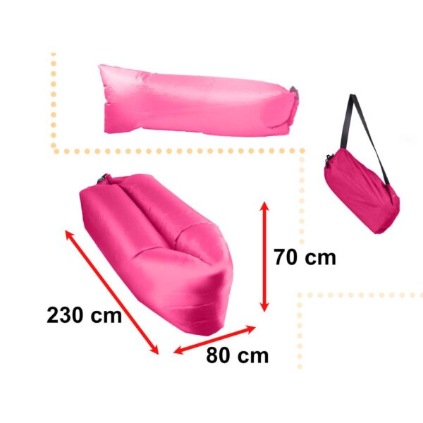 Saltea Autogonflabila "Lazy Bag" tip sezlong, 230 x 70cm, culoare Roz, pentru camping, plaja sau piscina - imagine 3