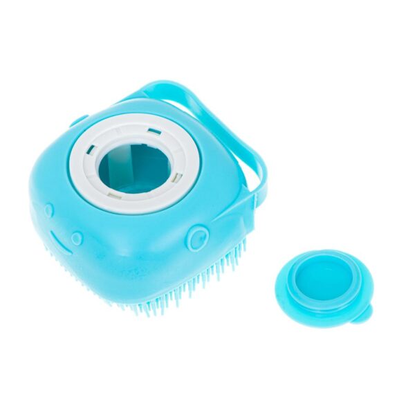 Perie din silicon cu dozator de sampon pentru spalare caini sau pisici, 7,5 x 7,5 cm, culoare albastra - imagine 3