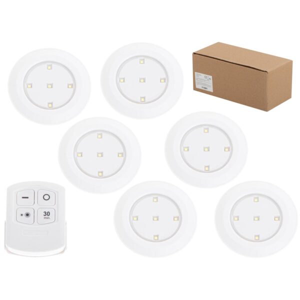 Set 6 Lampi LED Wireless, autoadezive, cu telecomanda, pentru iluminat scari sau mobilier - imagine 5