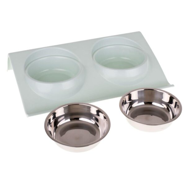 Set 2 buc. castron metalic cu suport pentru hranire animale de companie - imagine 3