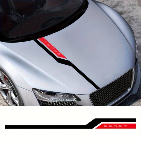 Set sticker autoadeziv Tuning in doua culori, model "Hood Stripes V3", dimensiune 130 x 10 cm, culoare Negru + Rosu - imagine 2