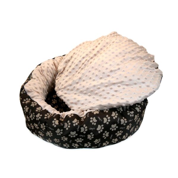 Culcus moale cu perna, pentru caine/pisica, Model Minky, culoare crem-maro, impermeabil, baza antiderapanta, 50 cm - imagine 2