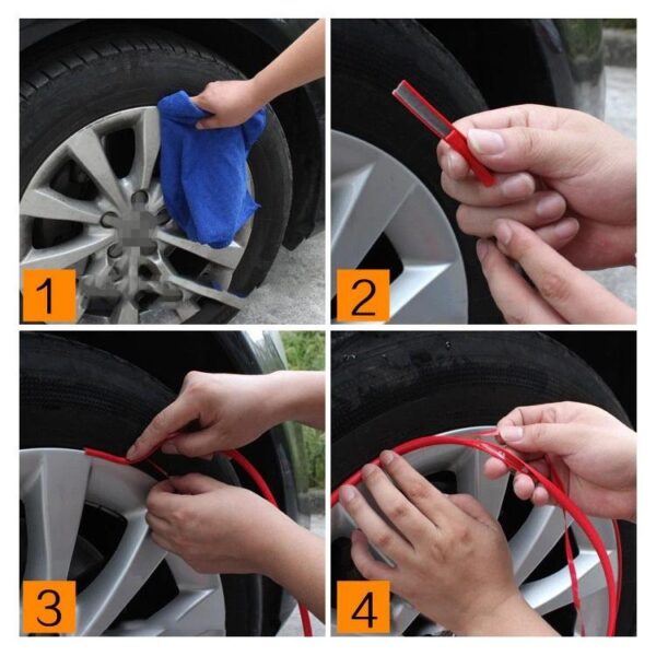 Inele de protectie si decor jante, adezive, din plastic flexibil - ALBASTRU - imagine 3