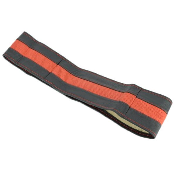 Husa volan din PIELE NATURALA NEAGRA CU DUNGA ROSIE, pentru autoturisme, diametru 37 - 39 cm, cu ac si ata (se coase, aspect ORIGINAL) - imagine 5