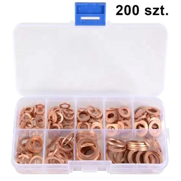 Set 200 de șaibe din cupru, 9 dimensiuni diferite, pentru buson baie de ulei sau alte reparatii - imagine 3