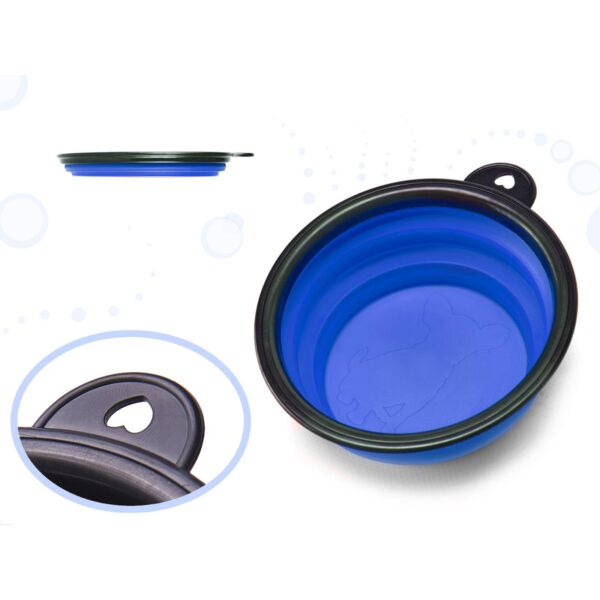 Bol de voiaj din silicon pentru animale de companie, pliabil, culoare albastra, diametru 12 cm - imagine 2
