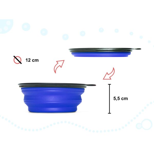 Bol de voiaj din silicon pentru animale de companie, pliabil, culoare albastra, diametru 12 cm - imagine 3