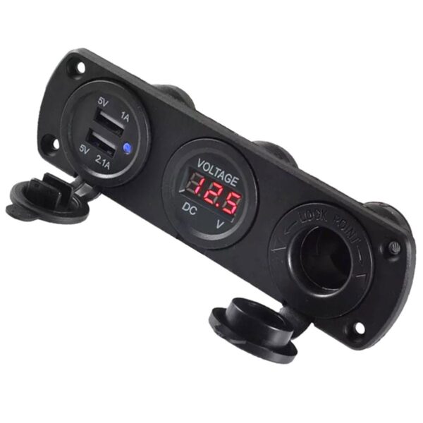 Priza suplimentara impermeabila pentru vehicule Off Road, ATV, SSV, tensiune 12V, 2 x USB si Voltmetru - imagine 2
