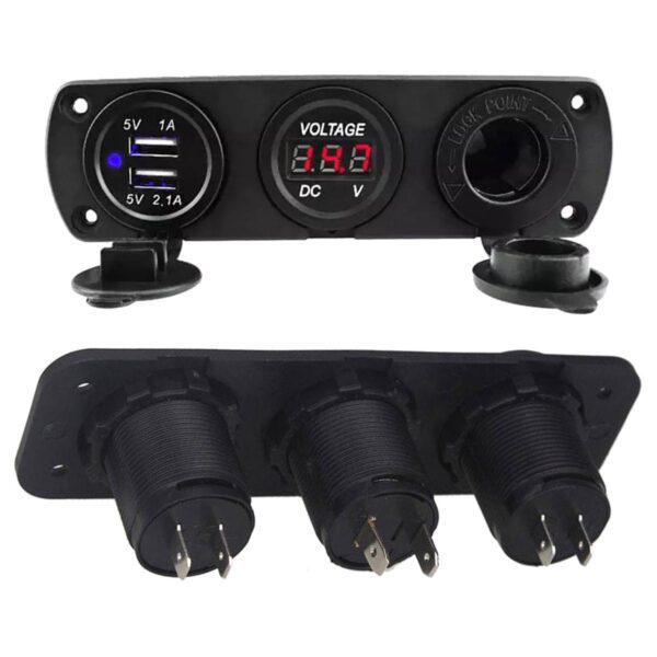 Priza suplimentara impermeabila pentru vehicule Off Road, ATV, SSV, tensiune 12V, 2 x USB si Voltmetru - imagine 3