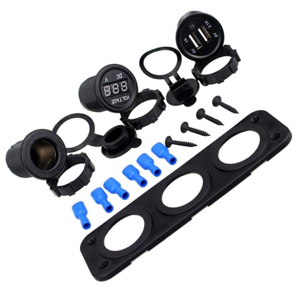 Priza suplimentara impermeabila pentru vehicule Off Road, ATV, SSV, tensiune 12V, 2 x USB si Voltmetru - imagine 5