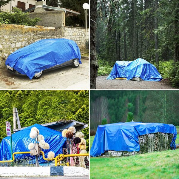 Prelata Impermeabila cu ochiuri metalice de prindere, dimensiune 4,0m x 5,0m, densitate 80g/m2, culoare albastra - imagine 2