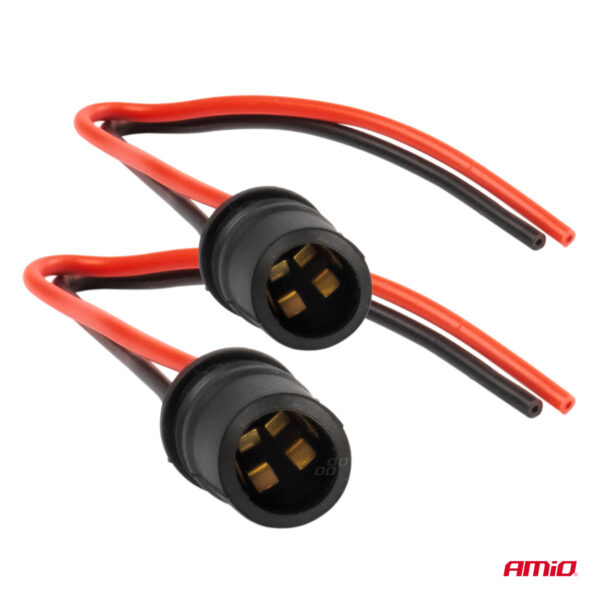 Set 2 socluri bec T10, W5W, W3W, cu mufe din cauciuc si cabluri siliconate - imagine 2