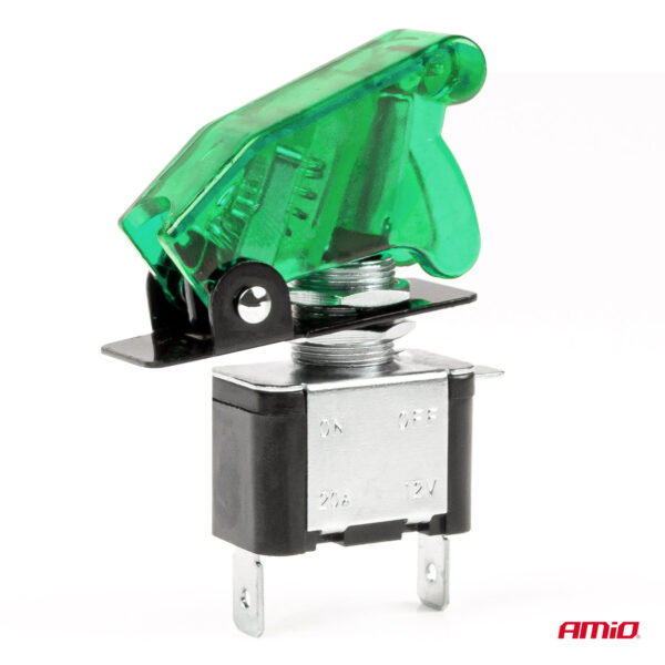 Comutator iluminat (intrerupator) cu protectie, destinatie auto, moto, ATV, SSV, Off-Road, model "TOP GUN", tensiune 12V - 24V, culoare Verde - imagine 2