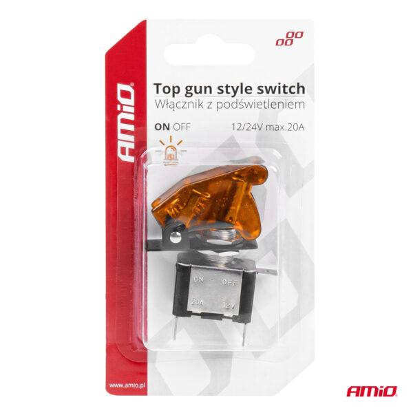 Comutator iluminat (intrerupator) cu protectie, destinatie auto, moto, ATV, SSV, Off-Road, model "TOP GUN", tensiune 12V - 24V, culoare Orange - imagine 5