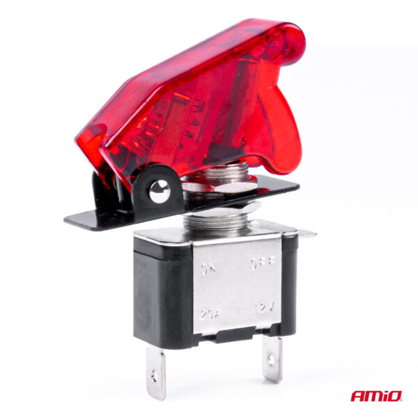 Comutator iluminat (intrerupator) cu protectie, destinatie auto, moto, ATV, SSV, Off-Road, model "TOP GUN", tensiune 12V - 24V, culoare Rosie - imagine 2