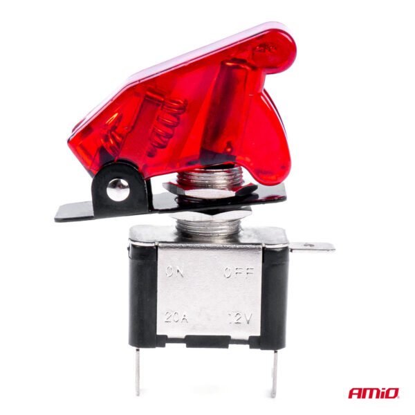 Comutator iluminat (intrerupator) cu protectie, destinatie auto, moto, ATV, SSV, Off-Road, model "TOP GUN", tensiune 12V - 24V, culoare Rosie - imagine 3