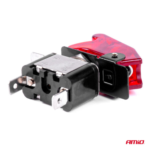 Comutator iluminat (intrerupator) cu protectie, destinatie auto, moto, ATV, SSV, Off-Road, model "TOP GUN", tensiune 12V - 24V, culoare Rosie - imagine 4