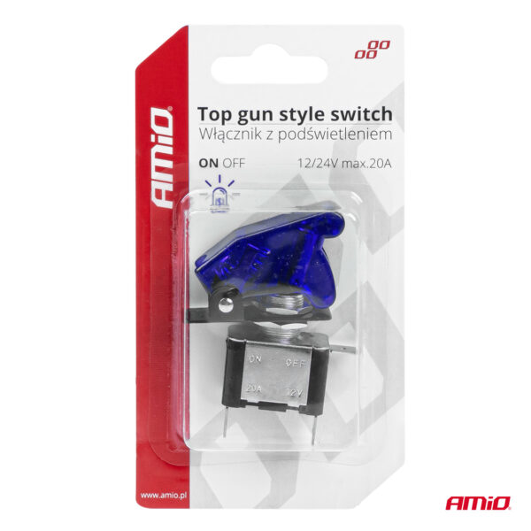 Comutator iluminat (intrerupator) cu protectie, destinatie auto, moto, ATV, SSV, Off-Road, model "TOP GUN", tensiune 12V - 24V, culoare Albastra - imagine 5