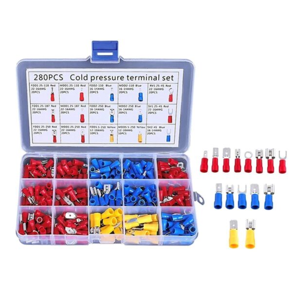 Set 280 de conectori de sertizare izolati, 15 tipuri, in carcasa de plastic - imagine 3