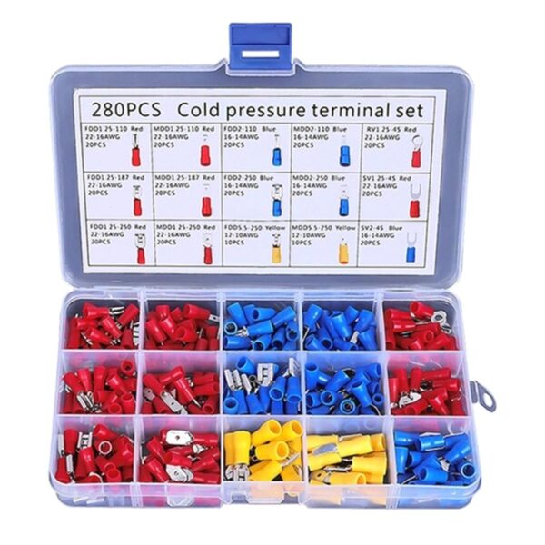 Set 280 de conectori de sertizare izolati, 15 tipuri, in carcasa de plastic - imagine 2