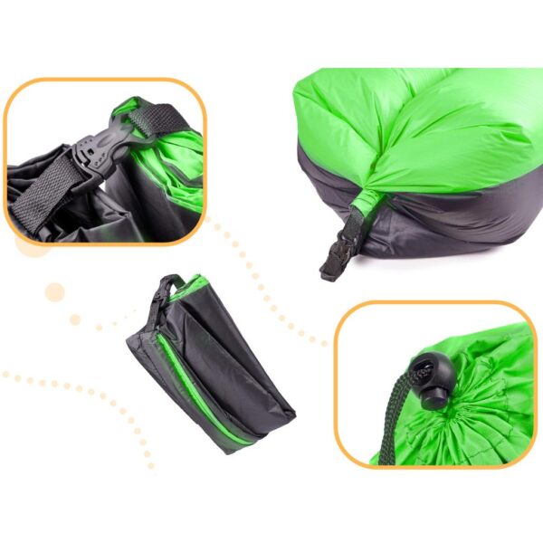 Saltea Autogonflabila "Lazy Bag" tip sezlong, 185 x 70cm, culoare Negru-Verde, pentru camping, plaja sau piscina - imagine 2