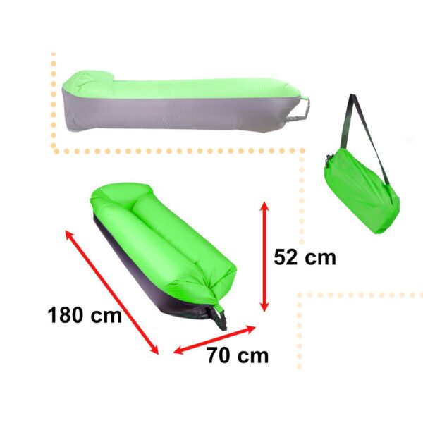 Saltea Autogonflabila "Lazy Bag" tip sezlong, 185 x 70cm, culoare Negru-Verde, pentru camping, plaja sau piscina - imagine 3